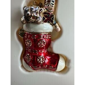 Monet Enamel Trinket/Pill Box ~ CHRISTMAS STOCKING ~ Magnetic Hinged